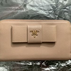 Prada Saffiano Leather Bow Long Zip Wallet